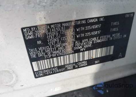 2019 Toyota Rav4 Xle from USA, damaged, VIN 2T3P1RFV7KC050834